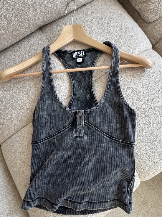 Diesel Tops - Diesel Black Washed Ribbed Racerback Tank with Front Buttons